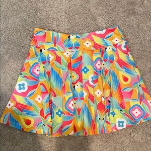 Bright Multi-Color Floral & Parrot Print Pleated Skirt